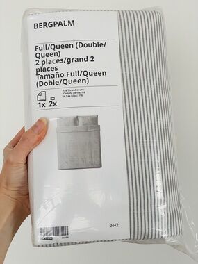 IKEA BERGPALM Duvet cover and pillowcase(s), gray stripe, full queen